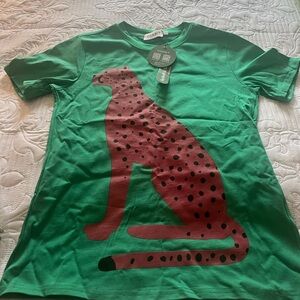 DKNY Green Tee with Red Cheetah Design